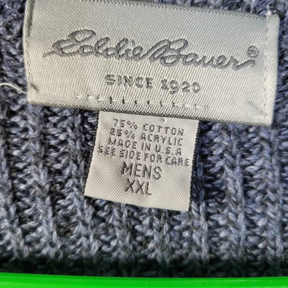 Mens Eddie Bauer Henley neck Cotton Blend Blue Sweater Size 2XL USA Made
